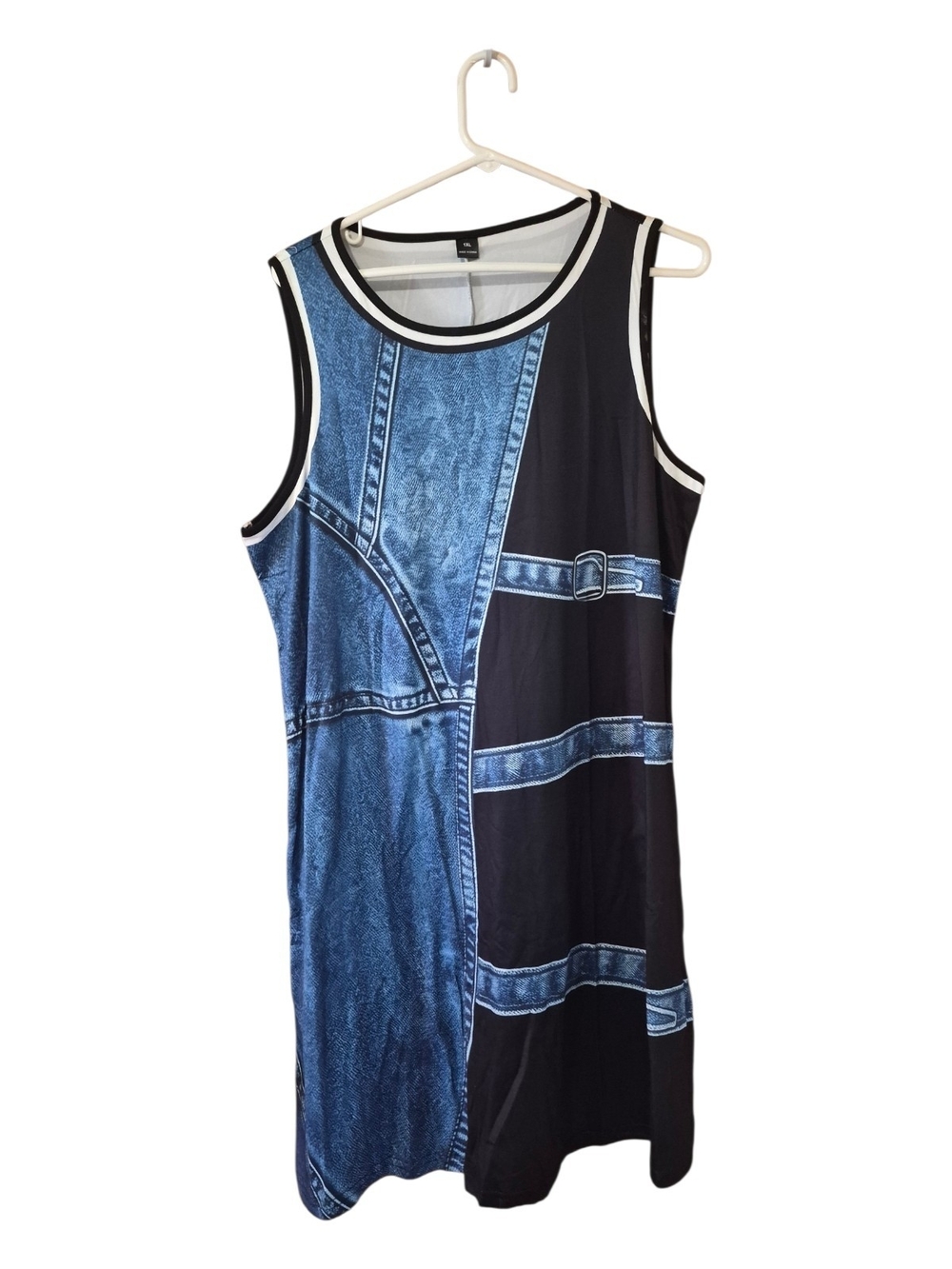 SHEIN Black and Blue Sleeveless Graphic Mini Dress, 1X